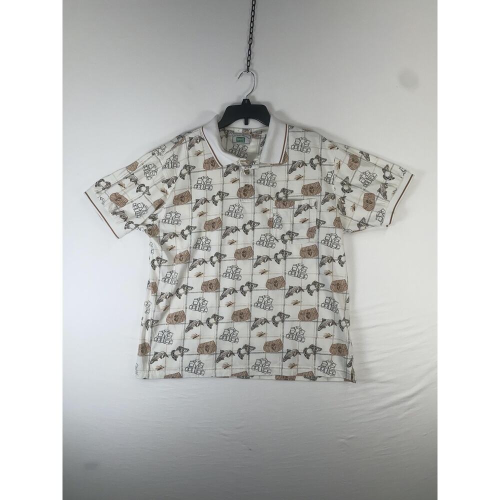 Michael Austin Rugged Wear Polo Shirt Mens Large White Fish Graphic Fishing